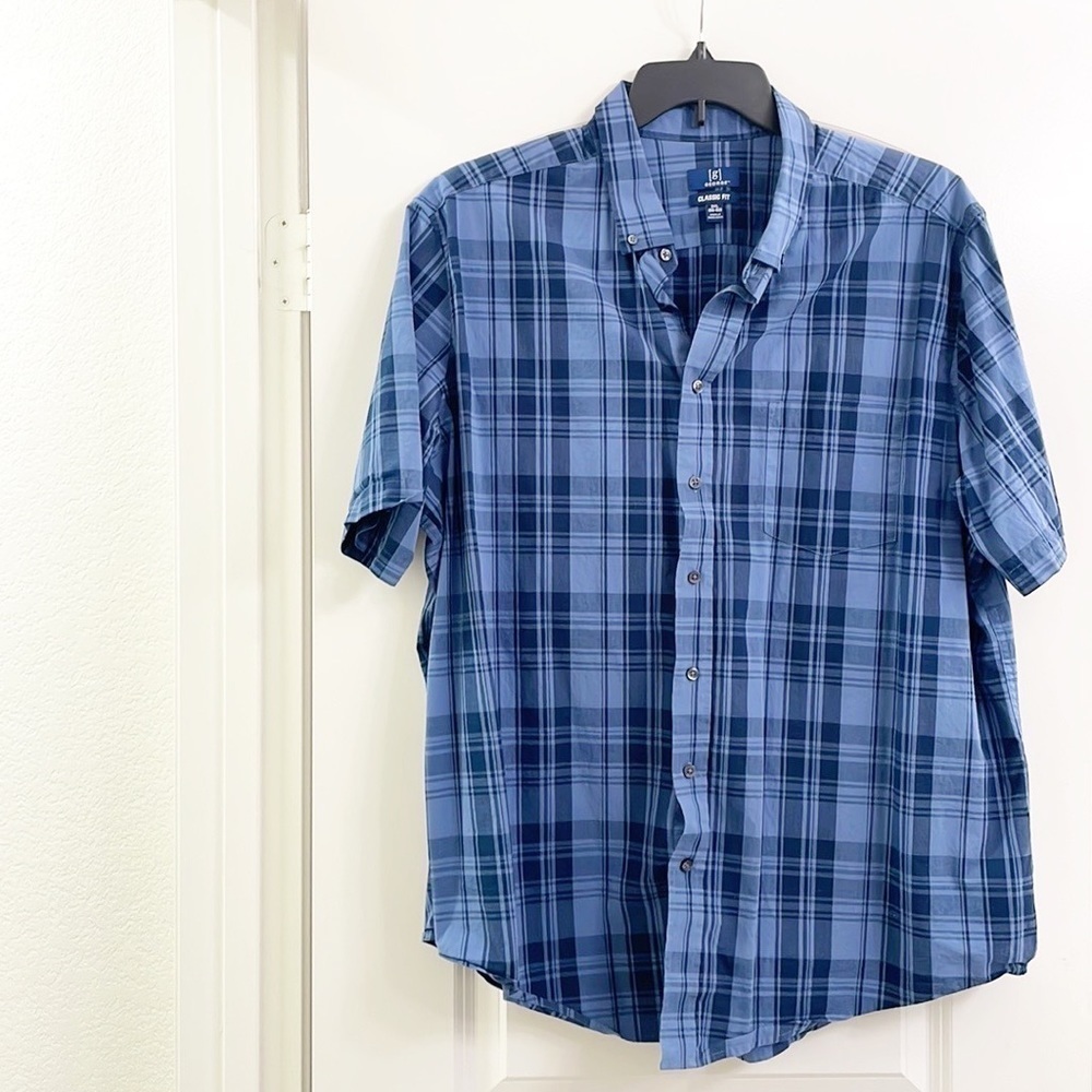 George blue plaid short sleeve button down shirt